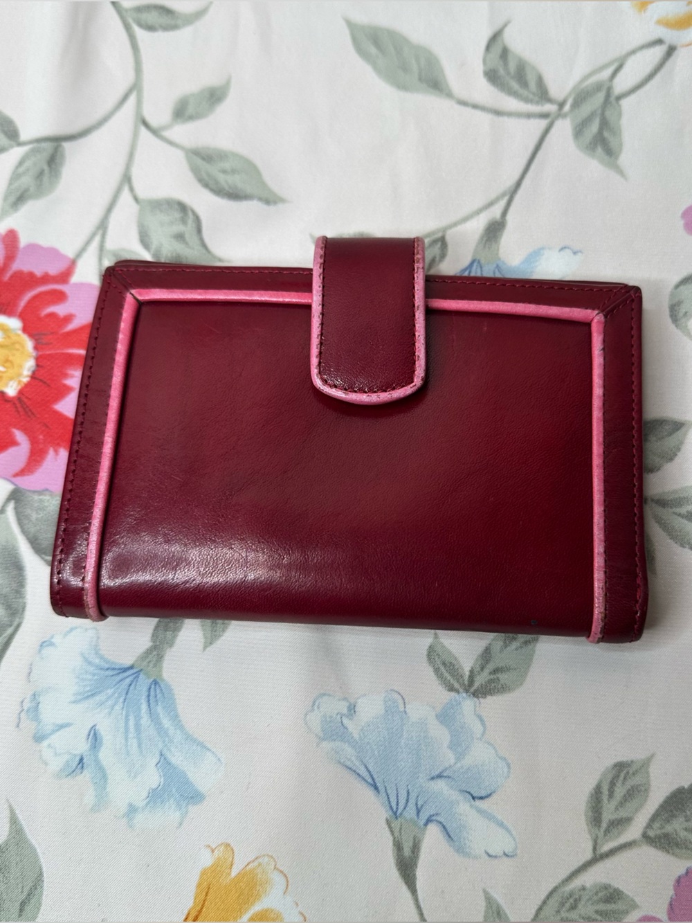 TUSK | Vintage Burgundy and Pink Leather Wallet | Good Condition